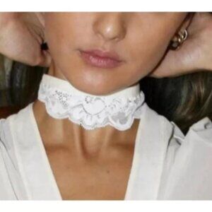 Free People We Are HAH-All Choked Up Choker/Garter Blanc Lace Satin Adjustable